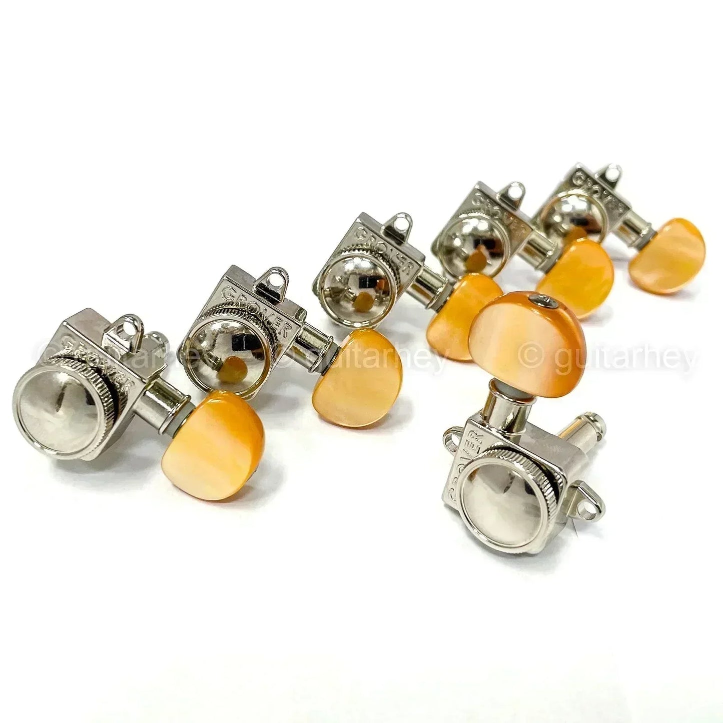 NEW Grover 505F Rotomatic Locking Tuners Vintage 6 In-line AMBER Buttons, NICKEL