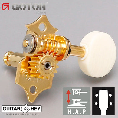 NEW Gotoh UK700-M5 Height Adjustable HAP Ukulele Tuning Keys IVORY Buttons, GOLD