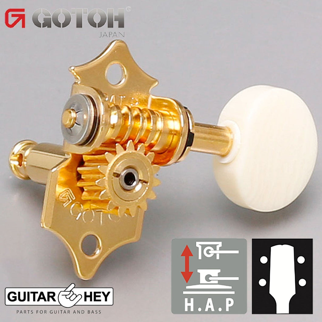 NEW Gotoh UK700-M5 Height Adjustable HAP Ukulele Tuning Keys IVORY Buttons, GOLD