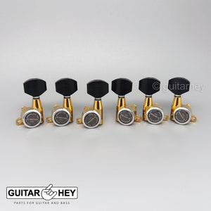 NEW Gotoh SG360-EN07 MGT Locking Tuners L3+R3 w/ Small EBONY Buttons 3x3 - GOLD