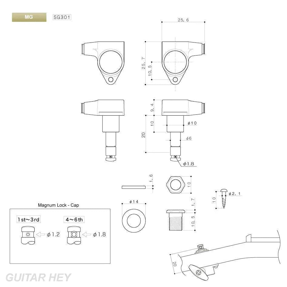 NEW Gotoh SG301-04 MG MAGNUM LOCK Locking Tuners Set Keystone Keys 3x3 - BLACK