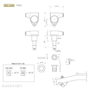 NEW Gotoh SG301-04 MG MAGNUM LOCK Locking Tuners Set Keystone Keys 3x3 - BLACK