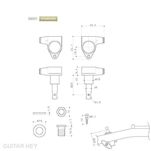 Gotoh SG301-04 Machine Head Set L3+R3 w/ screws 3x3 - Ratio 1:18 - COSMO BLACK