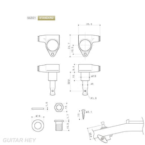 NEW Gotoh SG301-01 Tuners Set L3+R3 Machine Head Large Buttons - 3x3 - CHROME