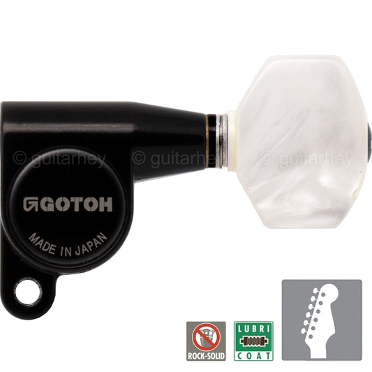 NEW Gotoh SG360 Set 6 In-Line Mini Schaller Style PEARLOID Buttons Tuning BLACK