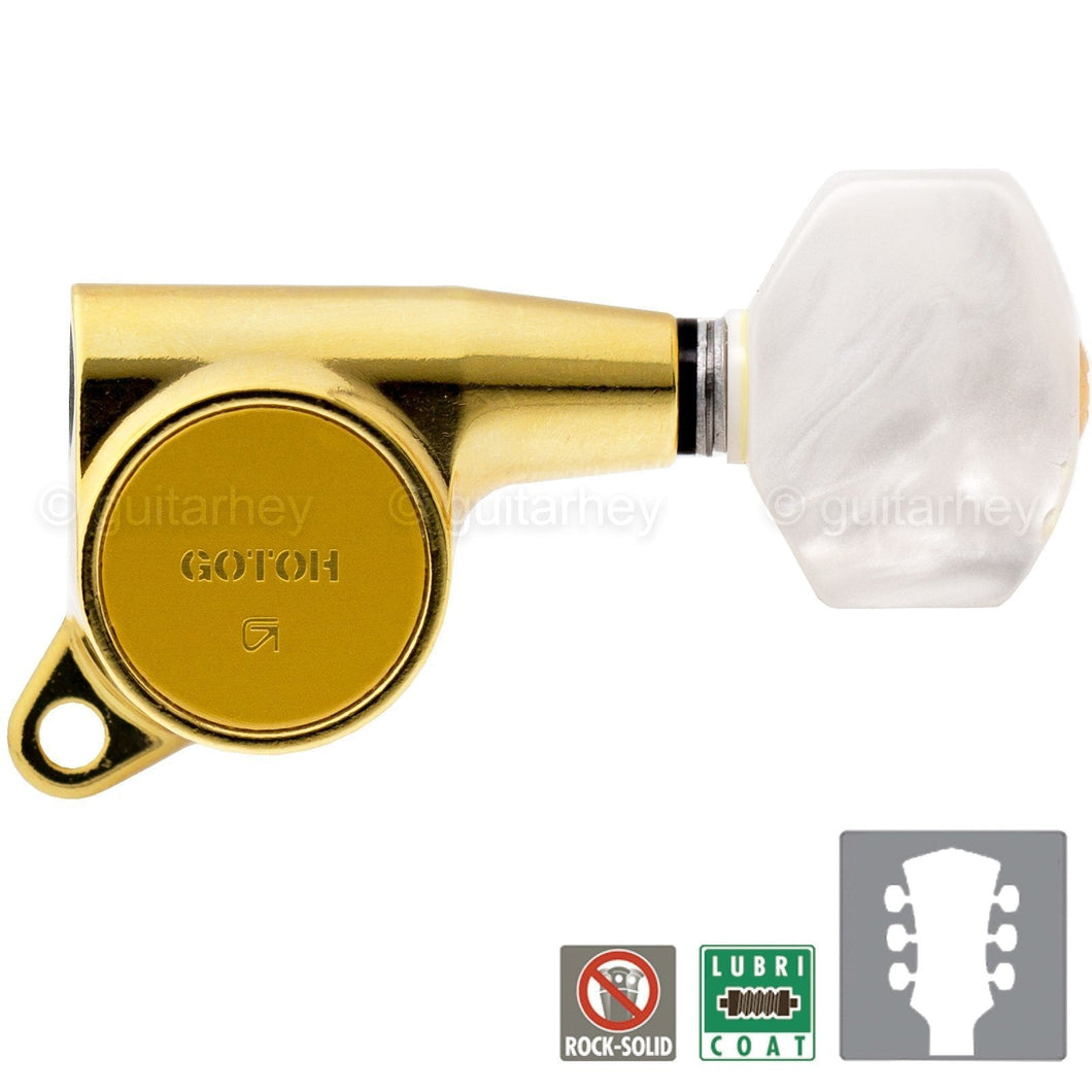 NEW Gotoh SG381 Guitar Tuning L3+R3 PEARLOID Buttons Keys Set 3x3 - GOLD
