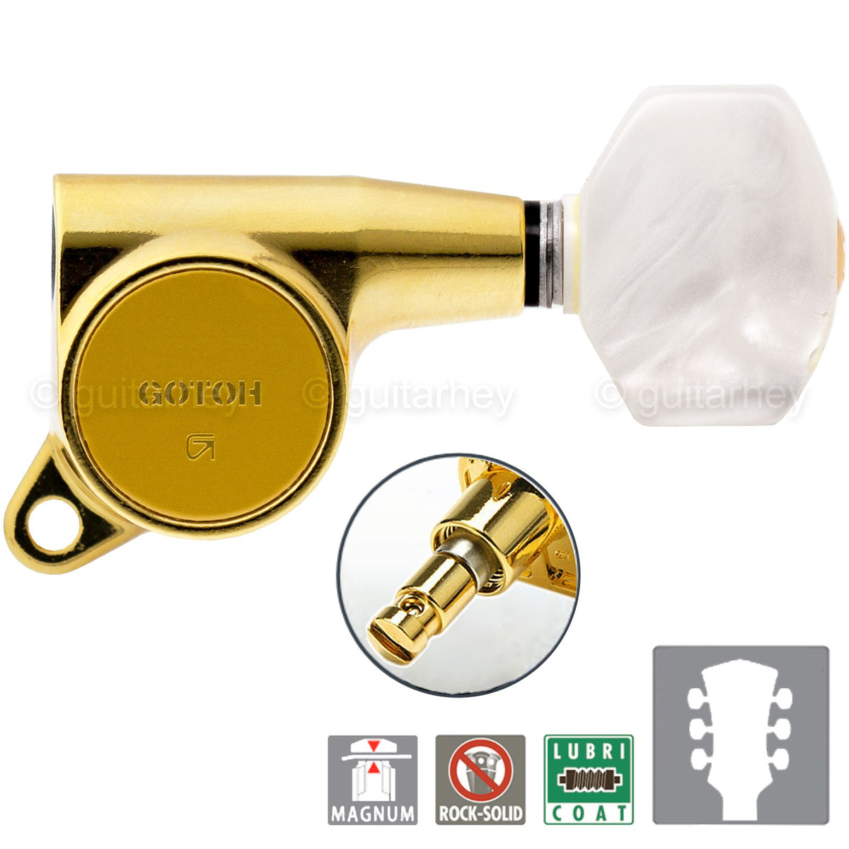 NEW Gotoh SG381-P7 MG Magnum Locking Tuning PEARLOID Buttons Keys Set 3x3 - GOLD