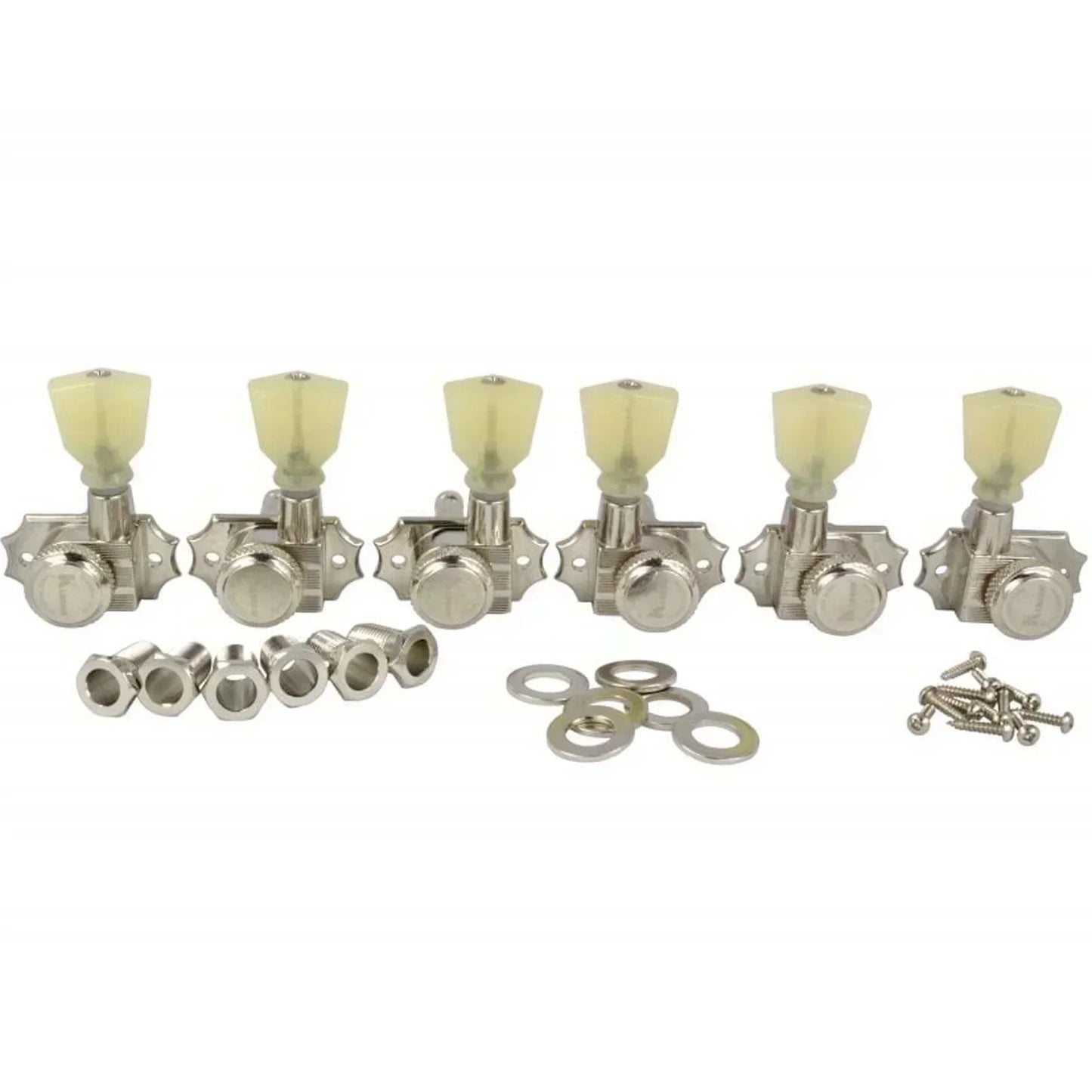 NEW Kluson Revolution Locking Tuners Pearloid Keystone Buttons 3x3 Set - NICKEL