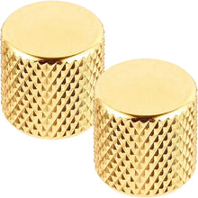Load image into Gallery viewer, NEW (2) Gold Brass Flat Barrel Knobs w/ Set Screw for Telecaster, Bass 6mm ID
