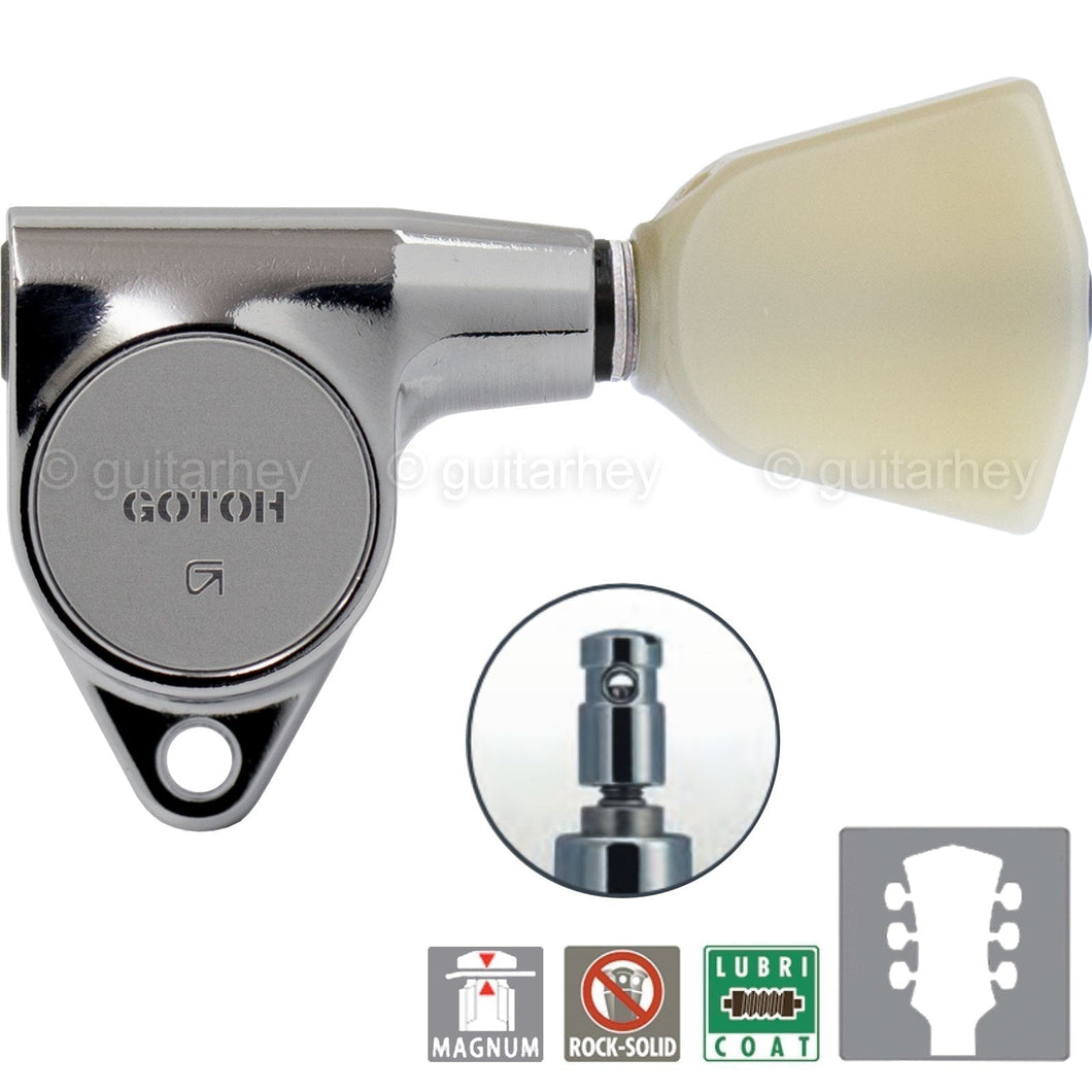 NEW Gotoh SG301-P4N MG LOCKING Tuning Keys w/ Keystone Buttons Set 3x3 - CHROME