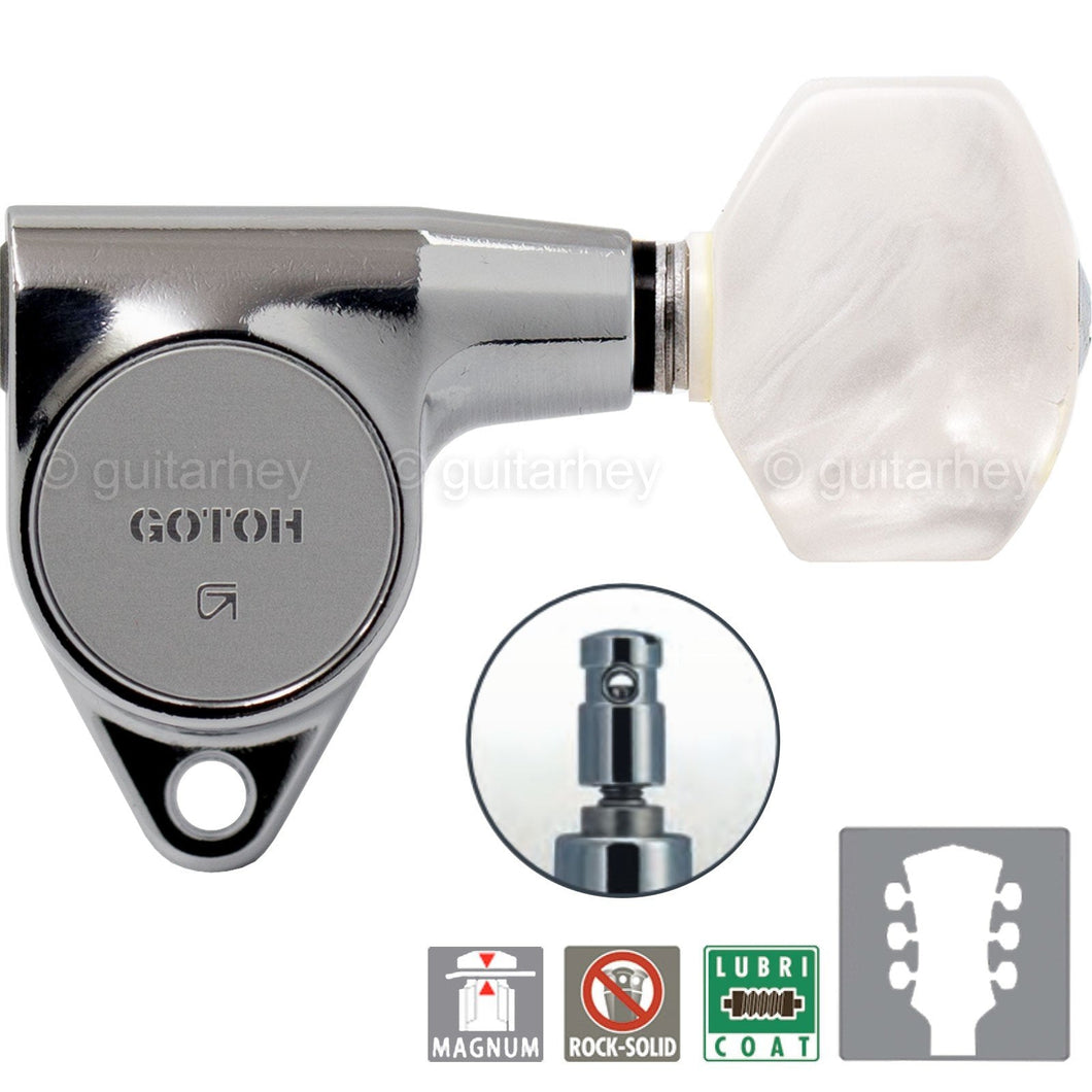 NEW Gotoh SG301 MG PEARLOID Small Buttons Tuning MAGNUM LOCKING Set 3X3 - CHROME