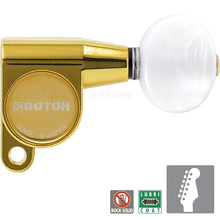 Load image into Gallery viewer, NEW Gotoh SG360-05P1 Mini 6 in line Tuning Keys w/ OVAL PEARLOID Buttons - GOLD