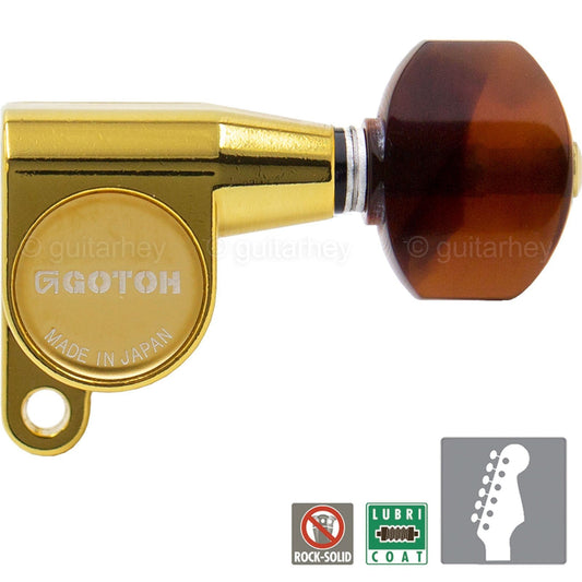 NEW Gotoh SG360 Set 6 In-Line Schaller Style Mini Tuners TORTOISE Buttons - GOLD
