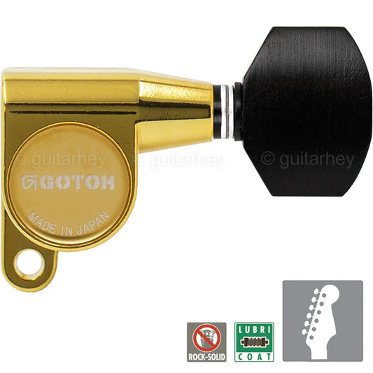 NEW Gotoh SG360-EN07 Tuning Keys 6 In-Line Tuners w/ Small EBONY Buttons - GOLD