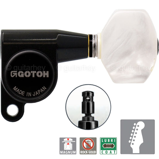 NEW Gotoh SG360 MG Magnum Locking Tuners Set 6 in line PEARLOID Buttons - BLACK