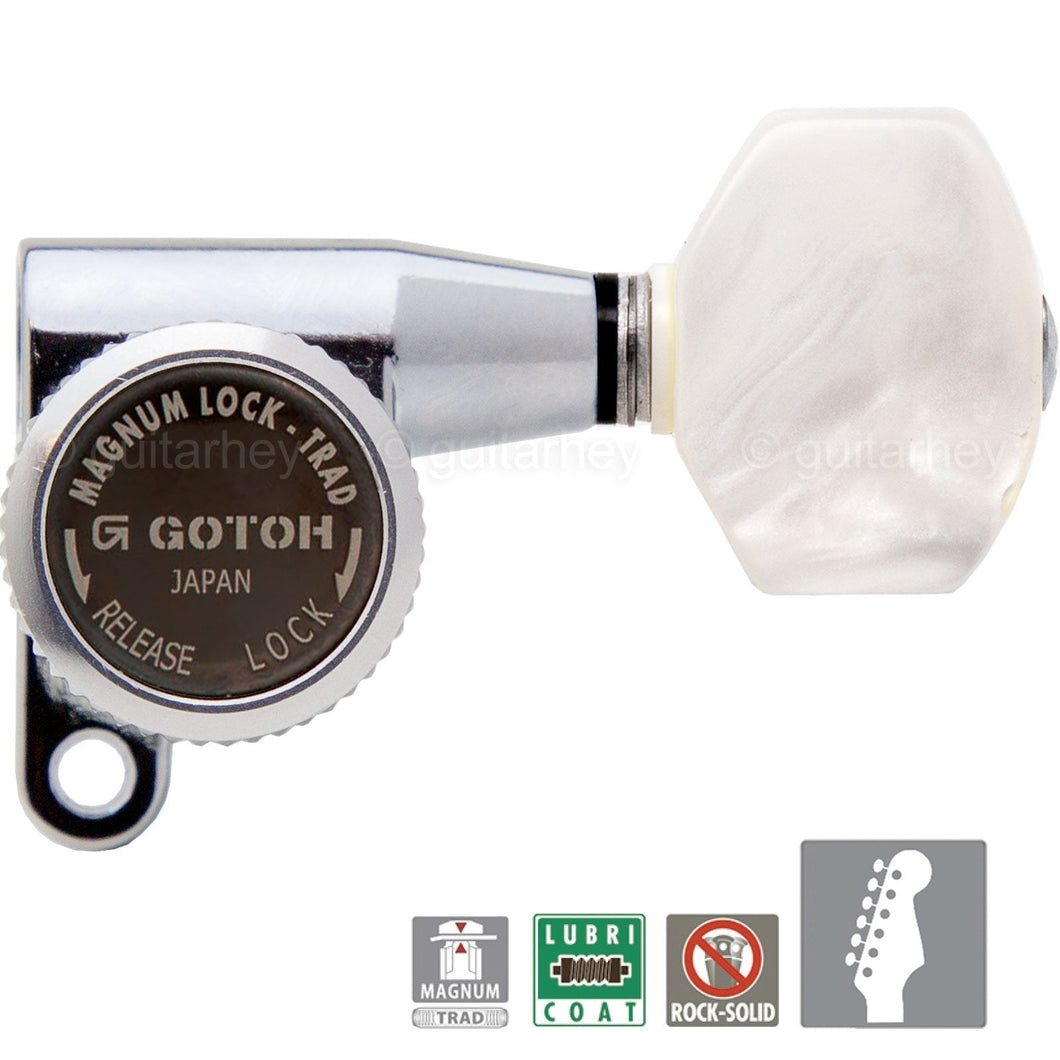 NEW Gotoh SG360 MGT 6 In-Line Set Mini Magnum Locking PEARLOID Buttons - CHROME