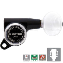 Load image into Gallery viewer, NEW Gotoh SG381-05P1 MGT L3+R3 Set LOCKING Mini Tuners OVAL PEARLOID 3x3 - BLACK