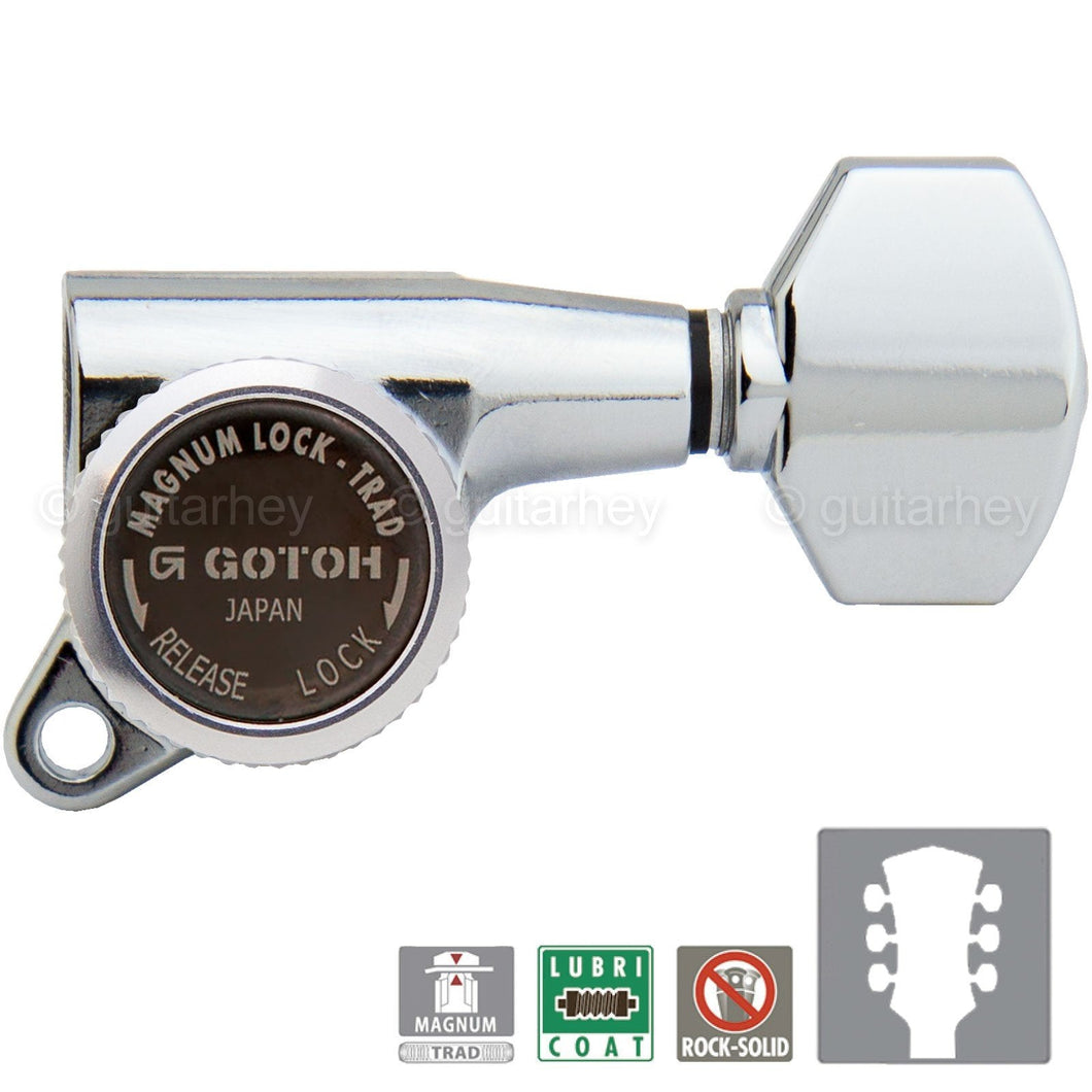 NEW Gotoh SG381-07 MGT LOCKING Tuners L3+R3 SMALL Buttons Keys Set 3x3 - CHROME