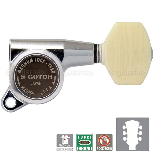 NEW Gotoh SG381-M07 MGT MAGNUM LOCKING TRAD IVORY Buttons Keys Set 3x3 - CHROME