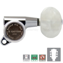 Load image into Gallery viewer, NEW Gotoh SG381-P1 MGT Locking Tuners L3+R3 LARGE PEARLOID Buttons 3x3 - CHROME