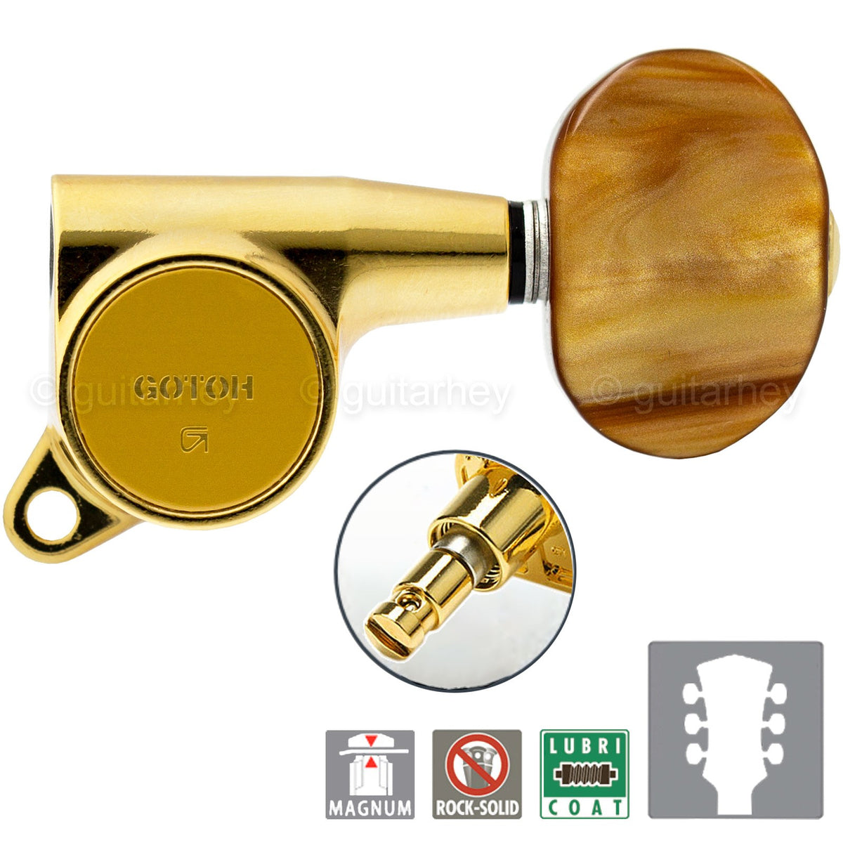 NEW Gotoh SG381-P2 MG Locking Tuners L3+R3 LARGE AMBER Buttons Tuning 3x3 - GOLD
