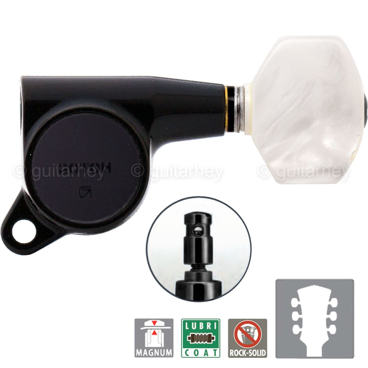 NEW Gotoh SG381-P7 MG L3+R3 Set LOCKING Mini Tuners PEARLOID Buttons 3x3 - BLACK