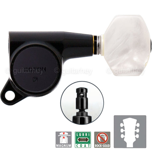 NEW Gotoh SG381-P7 MG L3+R3 Set LOCKING Mini Tuners PEARLOID Buttons 3x3 - BLACK