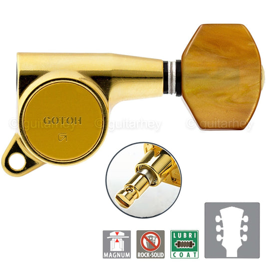 NEW Gotoh SG381-P8 MG Locking Tuners L3+R3 SMALL AMBER Buttons Tuning 3x3 - GOLD