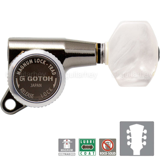 NEW Gotoh SG381-P7 MGT Locking Tuners Small PEARLOID Buttons 3x3 - COSMO BLACK