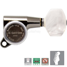 Load image into Gallery viewer, NEW Gotoh SG381-P7 MGT 6-in-Line Locking Tuners PEARLOID Buttons - COSMO BLACK