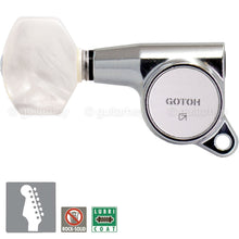 Load image into Gallery viewer, NEW Gotoh SG381-P7 Set 6 in line PEARLOID Buttons w/ Screws LEFT HANDED - CHROME