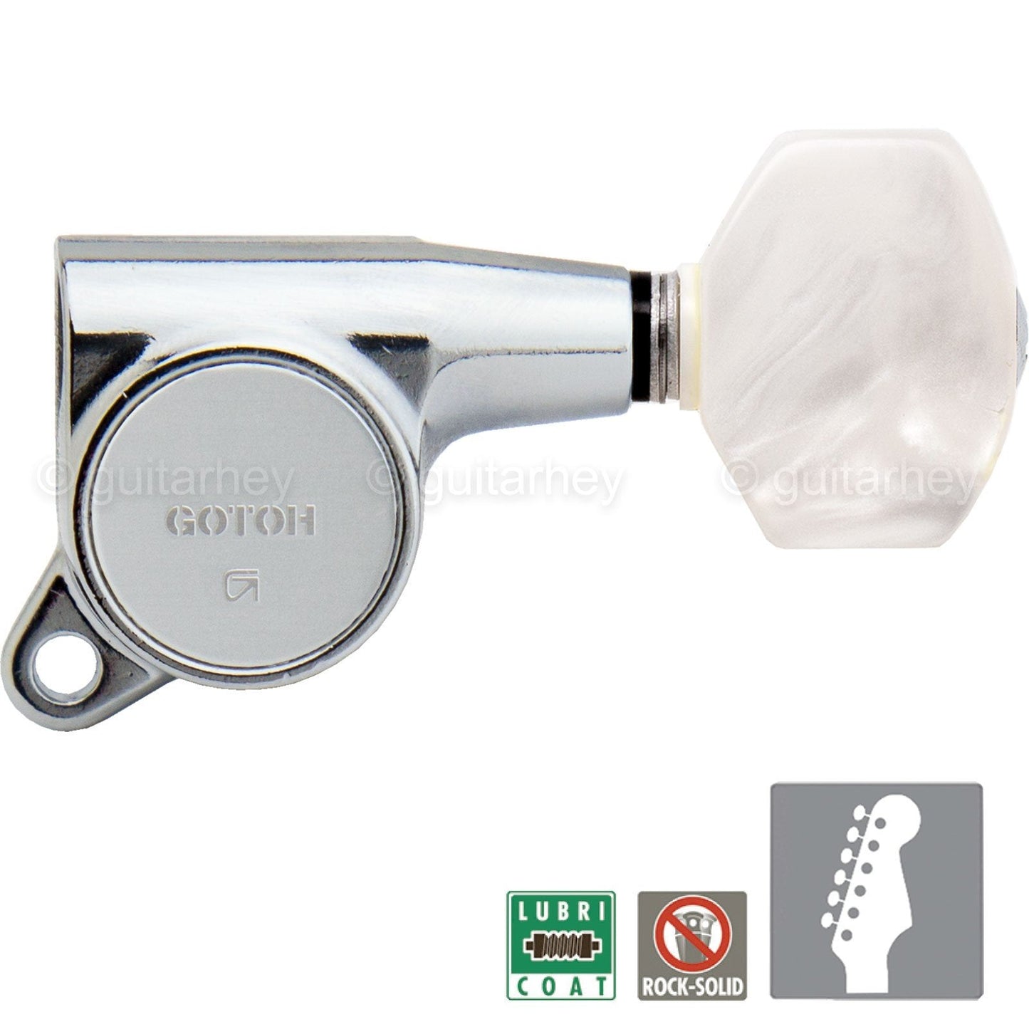 NEW Gotoh SG381-P7 Tuning Keys w/ PEARLOID Buttons 6 In-Line Set 16:1 - CHROME
