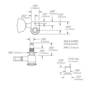 USA Sperzel EZ-MOUNT LOCKING TUNERS 3x3 Trim-Lock w/ PEARL Buttons - SATIN GOLD