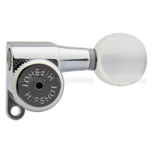 Load image into Gallery viewer, Hipshot 6-in-Line STAGGERED Schaller Mini M6 Style PEARLOID Buttons A05 - CHROME