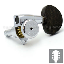 Load image into Gallery viewer, NEW Hipshot Grip-Lock Open Gear LOCKING Tuners LARGE EBONY Button 3x3 Set CHROME