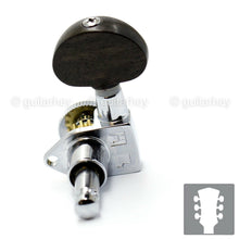 Load image into Gallery viewer, NEW Hipshot Grip-Lock Open Gear LOCKING Tuners LARGE EBONY Button 3x3 Set CHROME