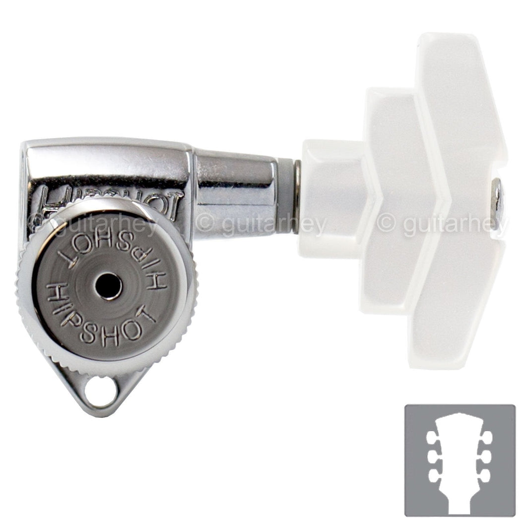 NEW Hipshot Grip-Lock Open-Gear w/ White Pearl IMPERIAL Buttons 3x3 - CHROME