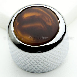 NEW (1) Q-Parts Guitar Knob CHROME with ACRYLIC TORTOISE on Dome KCD-0047