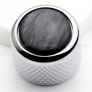 NEW (1) Q-Parts Guitar Knob CHROME with ACRYLIC BLACK PEARL on Dome KCD-0050