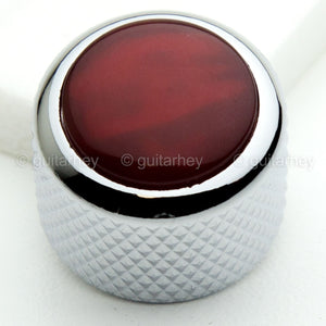 NEW (1) Q-Parts Guitar Knob CHROME with ACRYLIC RED PEARL on Dome KCD-0056