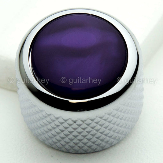 NEW (1) Q-Parts Guitar Knob CHROME with ACRYLIC PURPLE PEARL on Dome KCD-0068