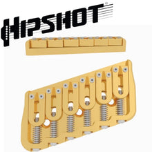 Carregar imagem no visualizador da galeria, USA Hipshot 6 String Multi-Scale Fixed Guitar Bridge 18° Angle .175&quot; Floor GOLD