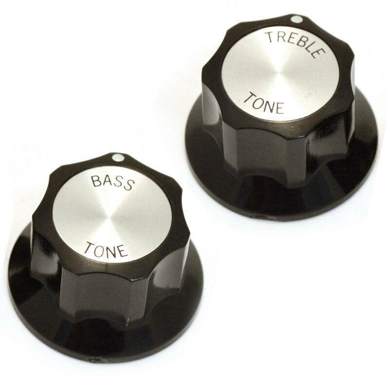 NEW TONE Knobs for Rickenbacker 6mm ID split shaft Treble/Bass BLACK, SILVER TOP