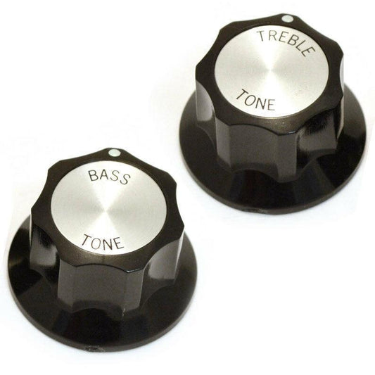 NEW TONE Knobs for Rickenbacker 6mm ID split shaft Treble/Bass BLACK, SILVER TOP