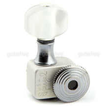 Load image into Gallery viewer, NEW USA Sperzel LOCKING TUNERS 6-in-line w/ White PEARLOID Buttons SATIN CHROME