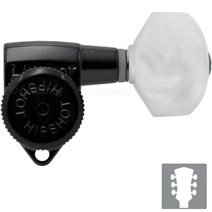 NEW Hipshot Grip-Lock Open-Gear TUNERS w/ White Pearloid Buttons Set 3x3 - BLACK