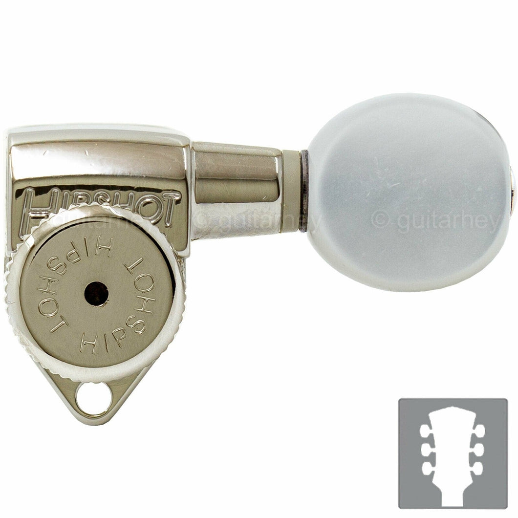 NEW Hipshot Grip-Lock Open-Gear LOCKING Tuners OVAL PEARLOID Buttons 3x3 NICKEL