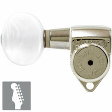 Load image into Gallery viewer, Hipshot LOCKING Tuners 6 in line Non-Staggered SMALL Pearl LEFT-HANDED - NICKEL