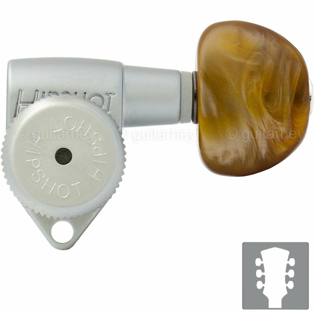NEW Hipshot Grip-Lock Open-Gear LOCKING Tuners SMALL AMBER Buttons 3x3 - SATIN