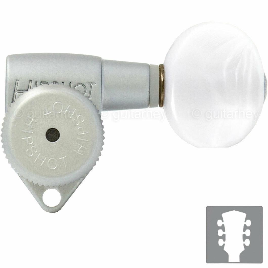 NEW Hipshot Grip-Lock Open-Gear LOCKING Tuners SMALL PEARL Buttons 3x3 - SATIN